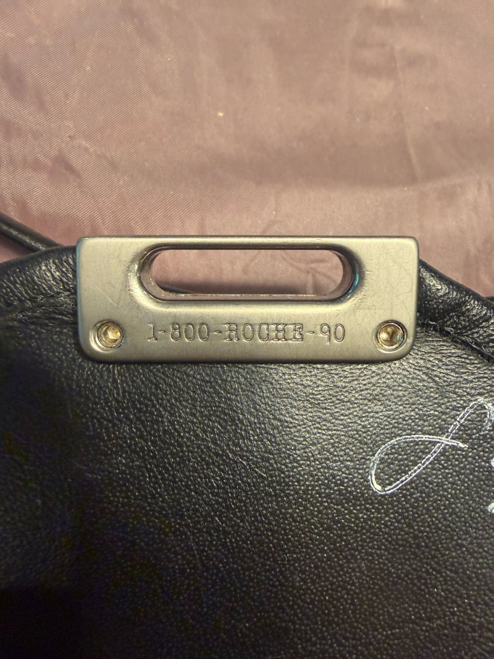 Vintage 2010 Roche Black Floral-Stamped Asymmetrical Leather Crossbody Bag - Picture 14 of 16